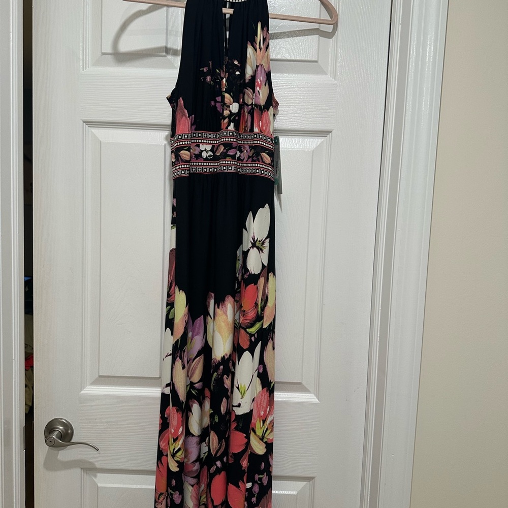 Pink and White Halter Maxi Dress for Wedding Guest